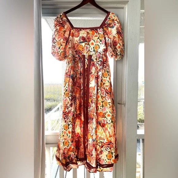 IN LOOM Floral Puff Sleeve Midi Dress | NWT | Cottagecore |Square Neck | S - L - Picture 6 of 16